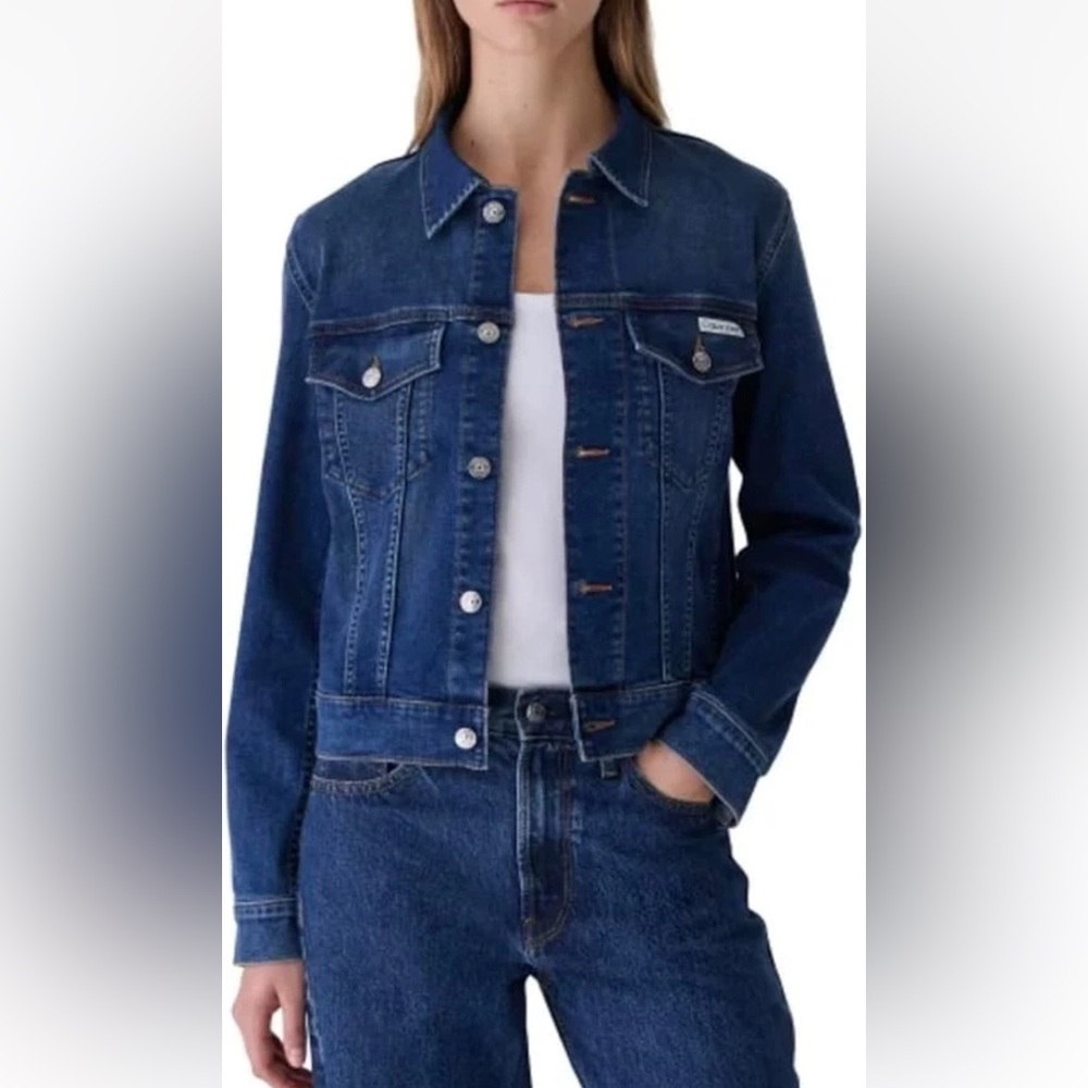 Calvin Klein Women's Button Up Denim Classic Trucker Jacket Storm Blue XXL - Picture 3 of 6